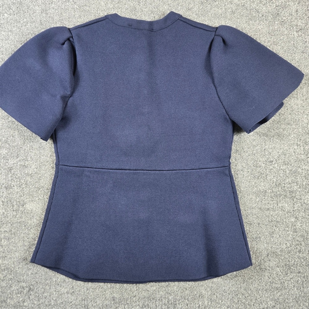 Zara Peplum Top Womens Large Navy Blue NWT Petal Sleeve Button Front Knit - Picture 4 of 8